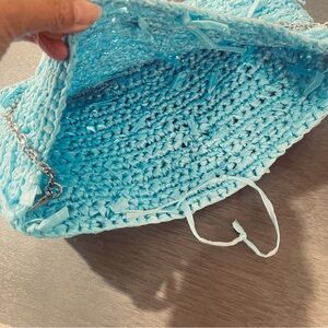Elegant Sky Blue Crochet Shoulder Bag